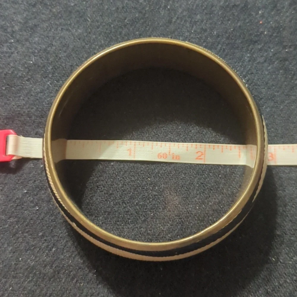 Brass Tone Tan and Black Zebra Stripe Bangle Statement Bracelet